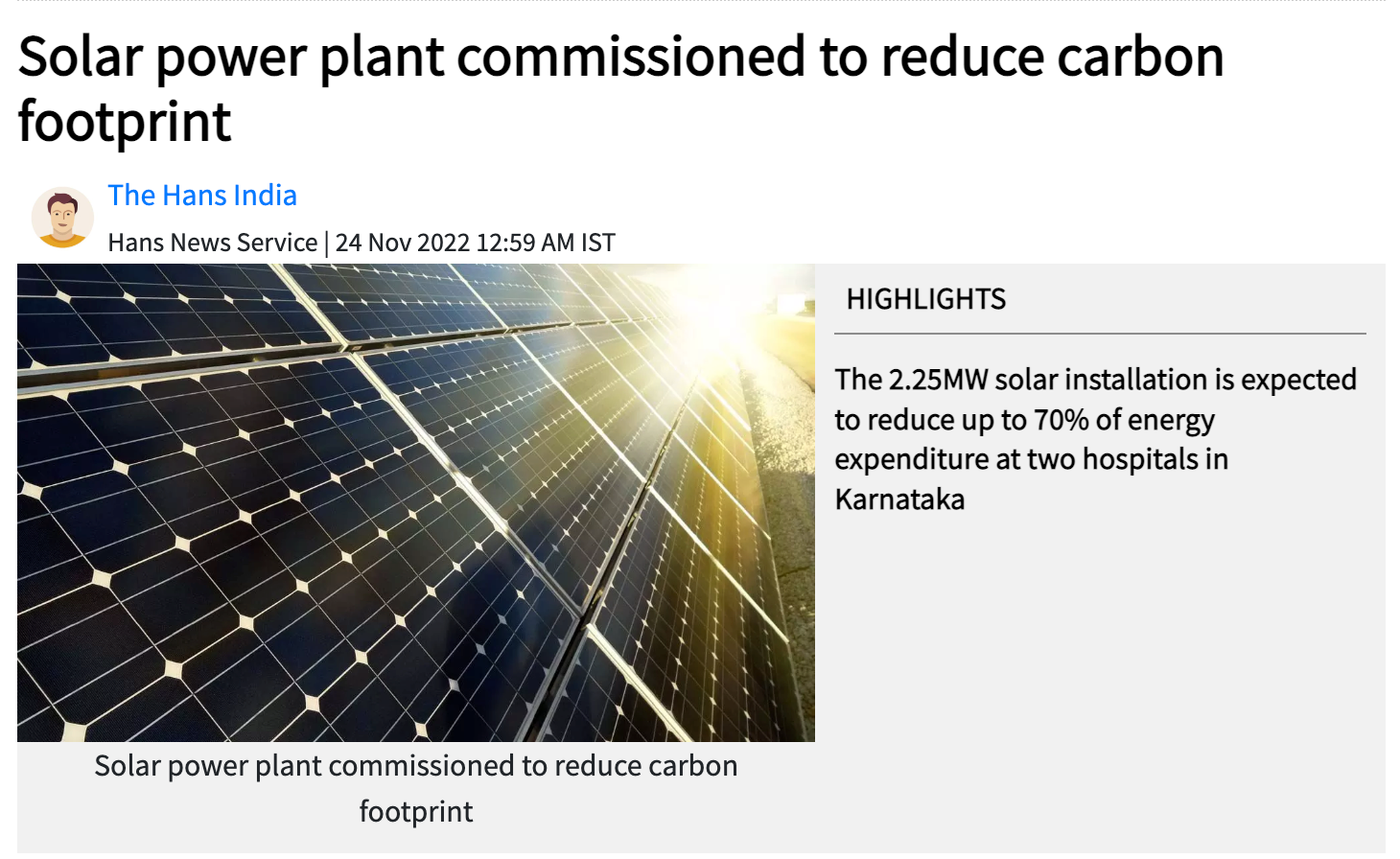 Solar power plant commissioned to reduce carbon footprint